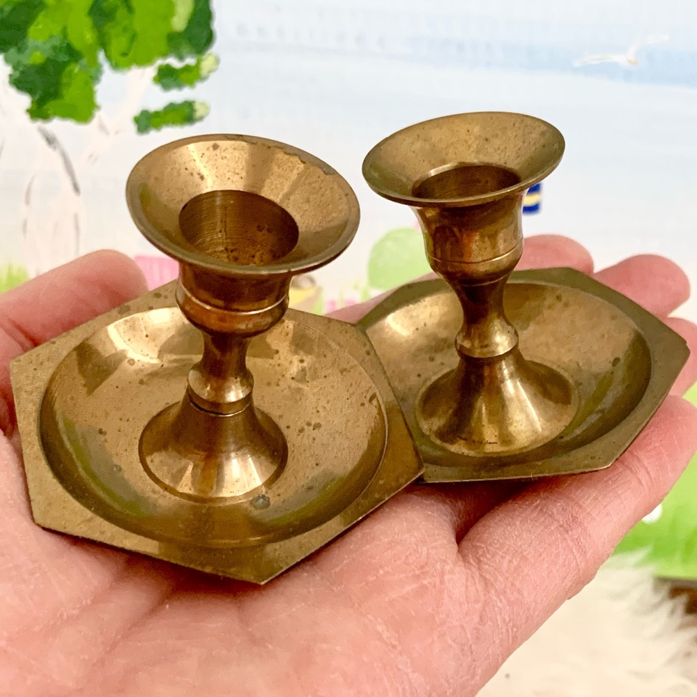 Brass Candlestick Holders for small candles / Brass Candle Holders / Brass Set